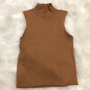 Brown sleeveless turtleneck sweater crop